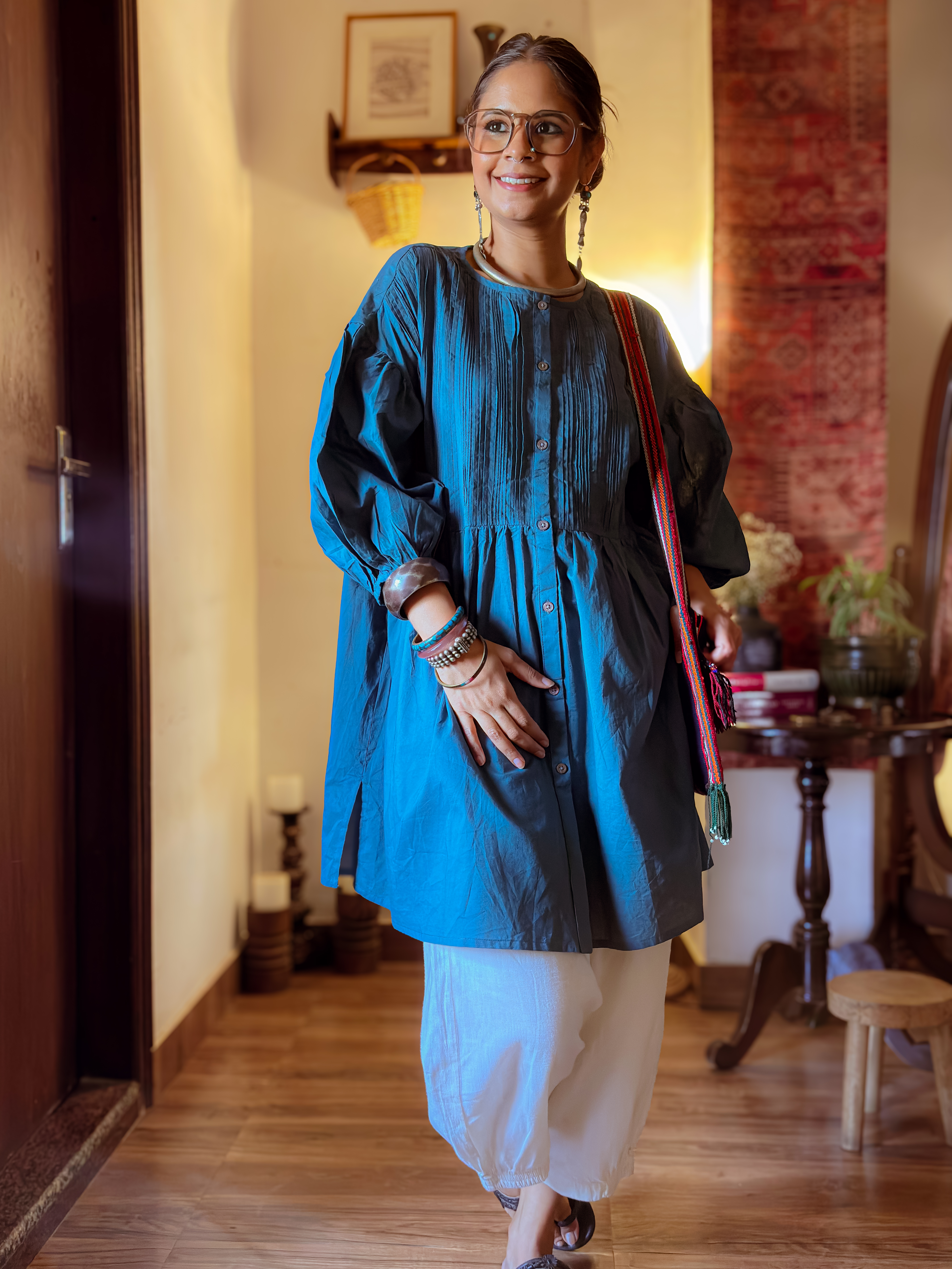 Teal Pleated Cotton Top