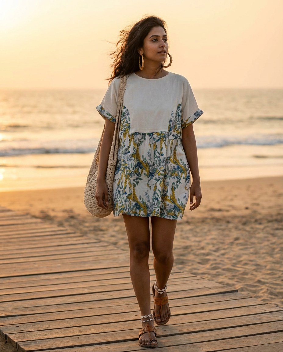 Botanical Drift Oversized Top in White