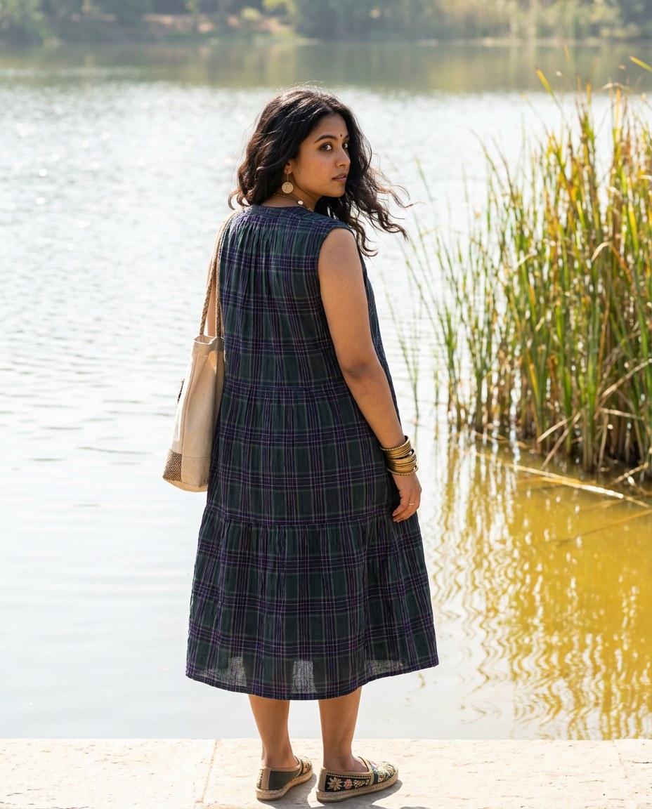 Forest Check Oversized Dress