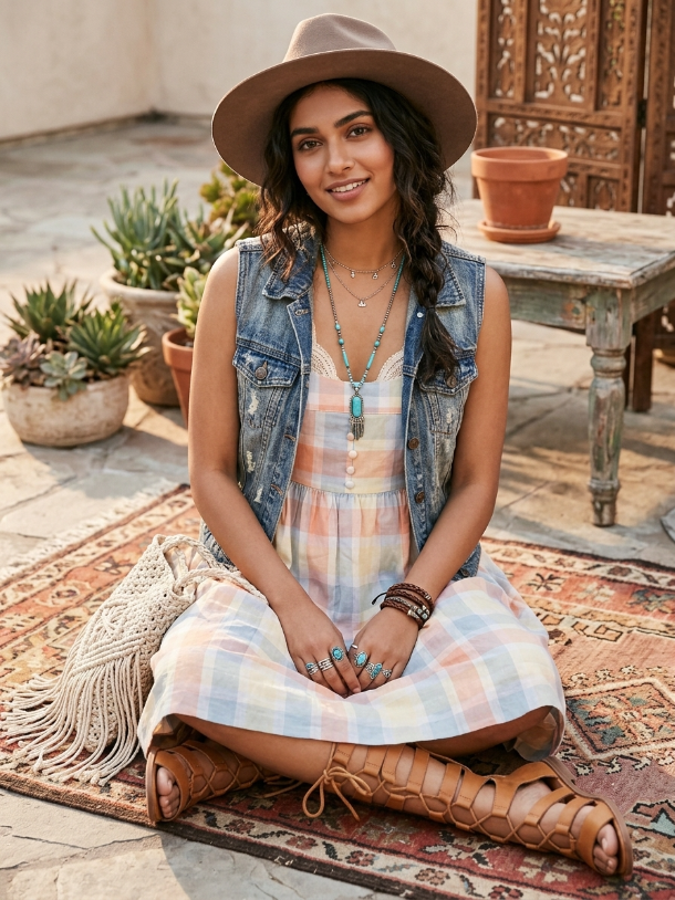 Pastel Check Cotton Dress by SHBT