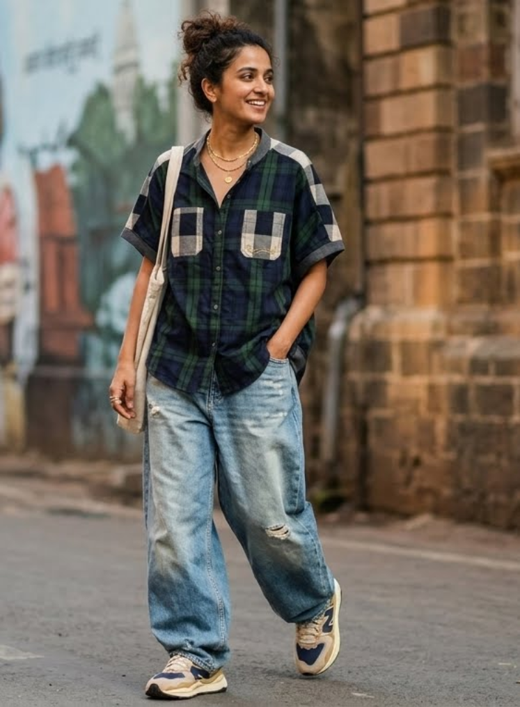 Navy Plaid Panel Shirt by SHBT