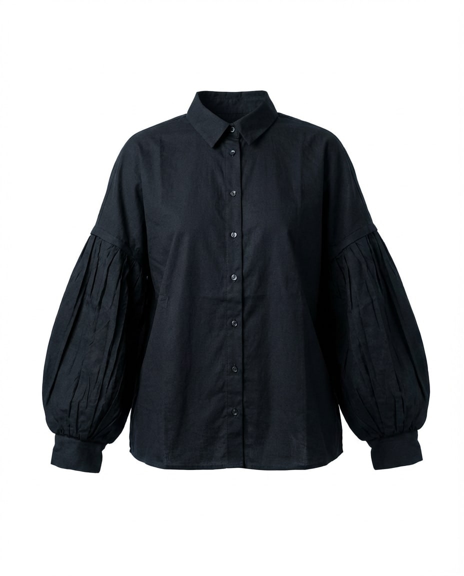 Black Pleated Oversized Shirt
