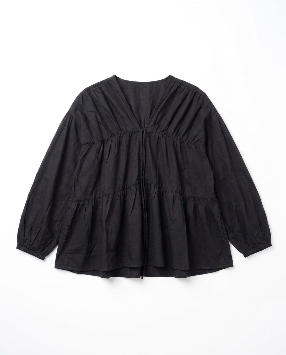Black Ruched Cotton Top