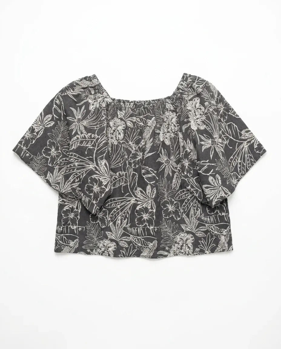 Charcoal Botanical Drape Top