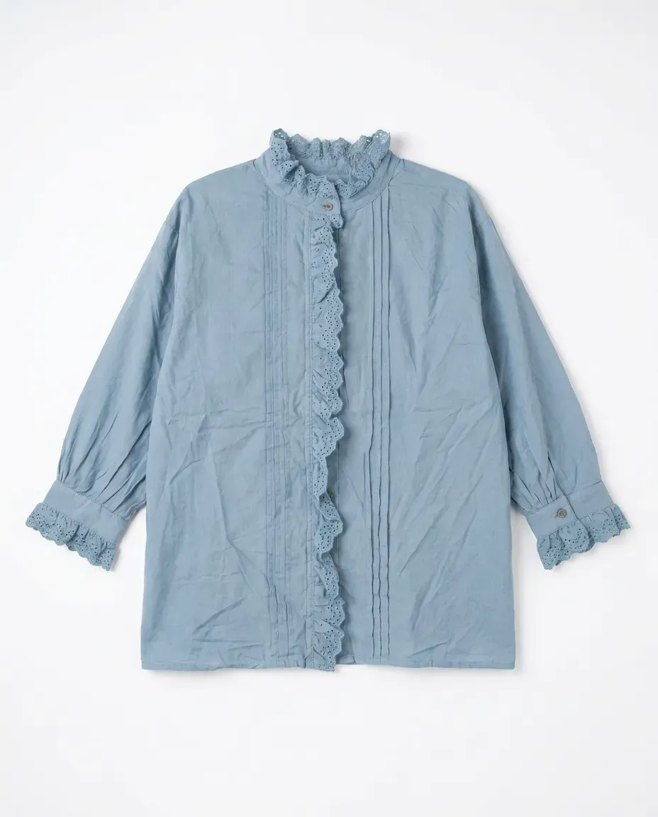 Dusty Blue Ruffled Shirt