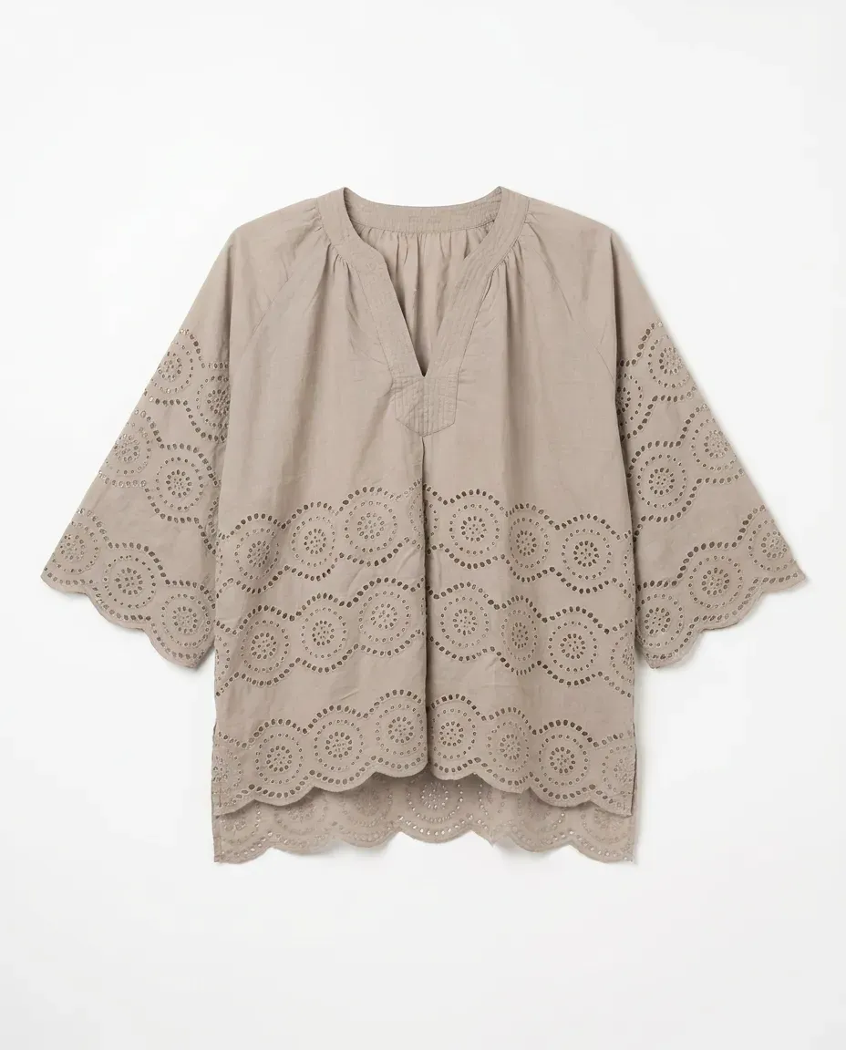 Dusty Grey Eyelet Top