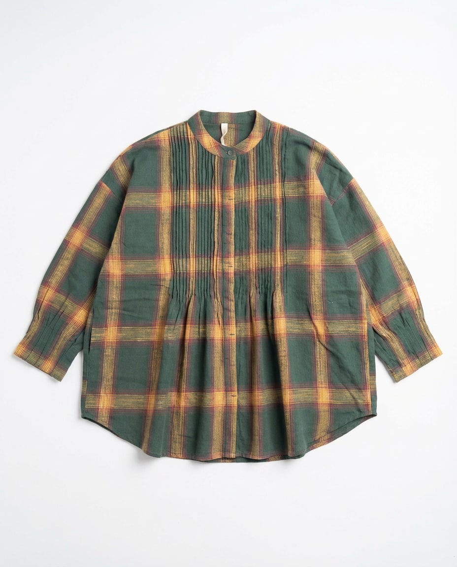 The Green Grid Pleated Shirt