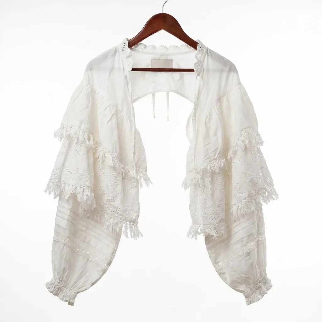 Ivory Eyelet Ruffle Shrug