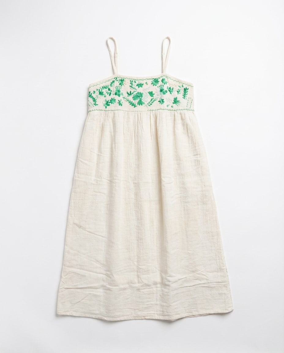 Ivory Green Embroidered Dress