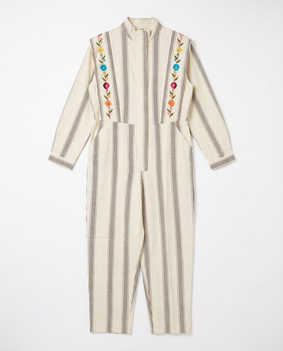 Ivory Stripe Embroidery Dress