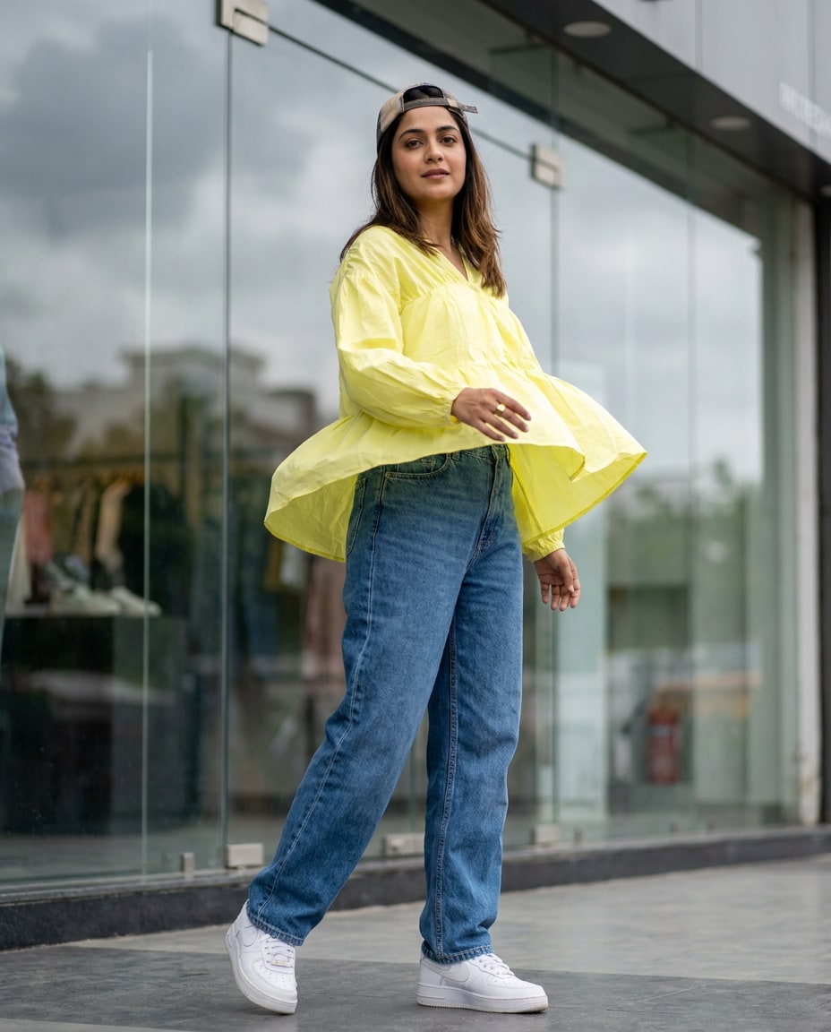 Lemon Ruched Cotton Top