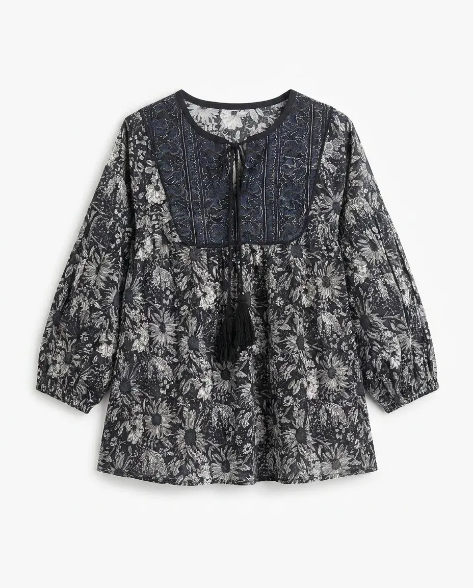 Midnight Floral Drape Top