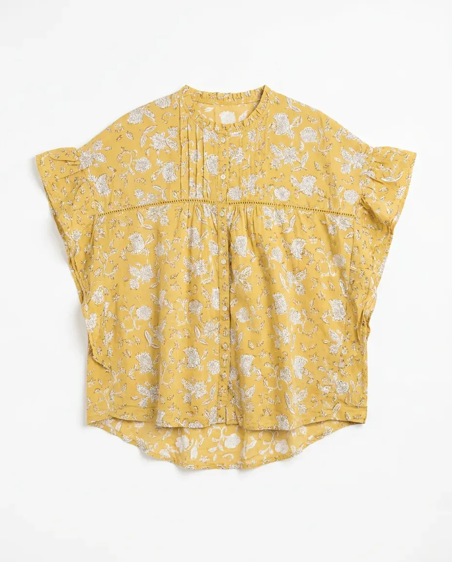 Mustard Floral Drape Top