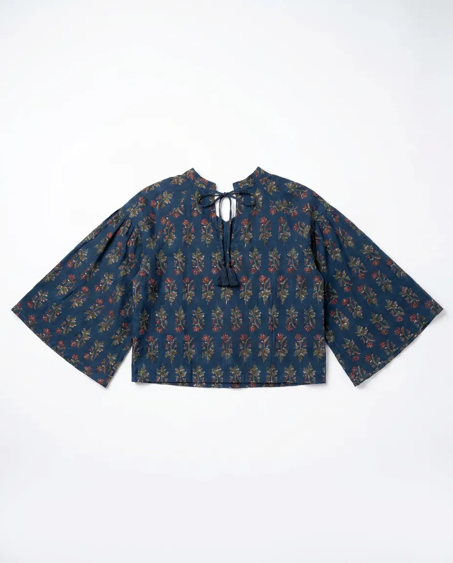 Navy Botanical Drape Top