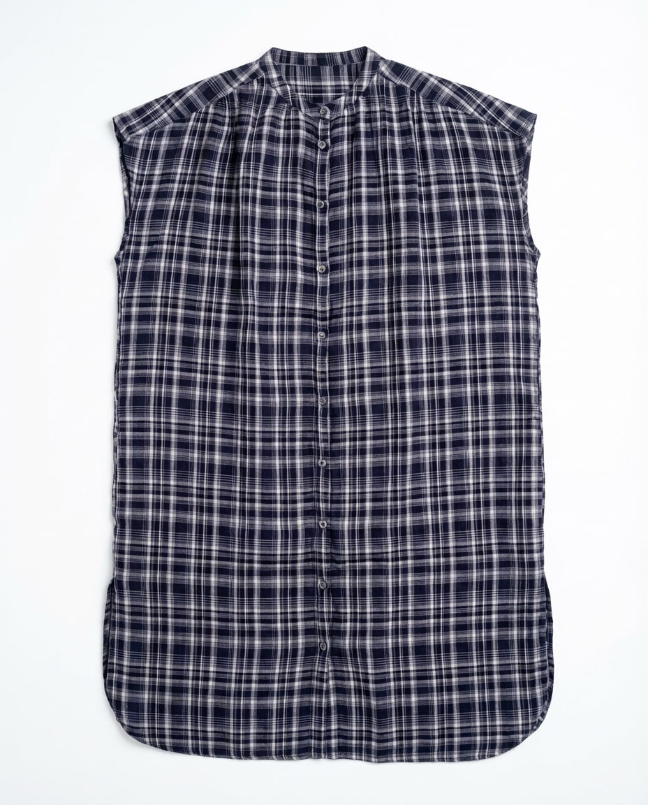 Navy Check Button Dress