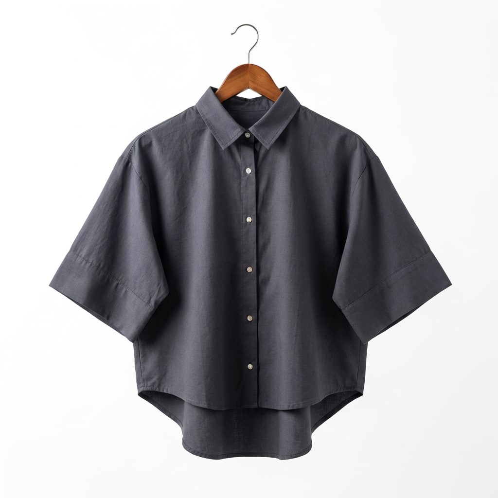 Navy Relaxed Crop Shirt