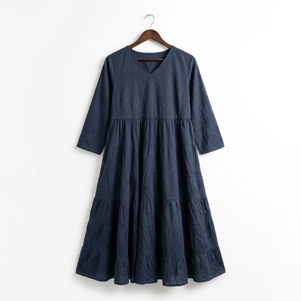 Navy Tiered Cotton Dress