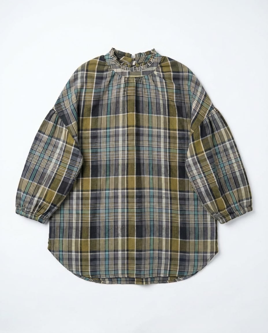 Olive Check Oversized Top