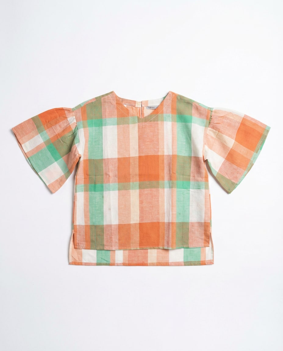 Peach Mint Check Top