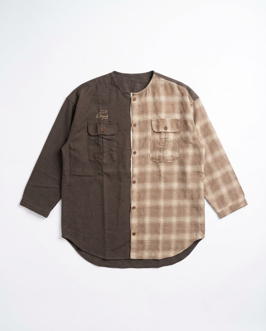 Taupe Check Contrast Shirt