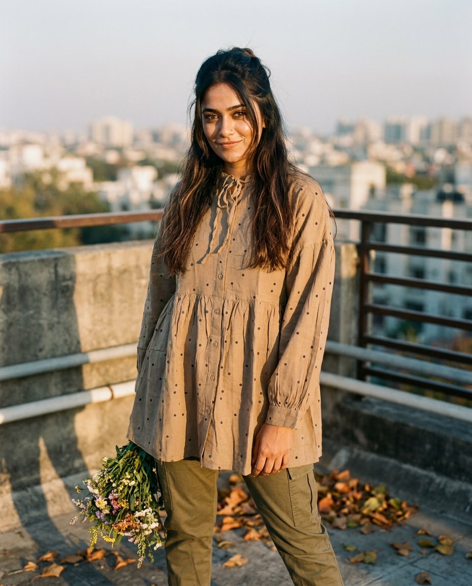 Taupe Polka Dot Shirt by SHBT