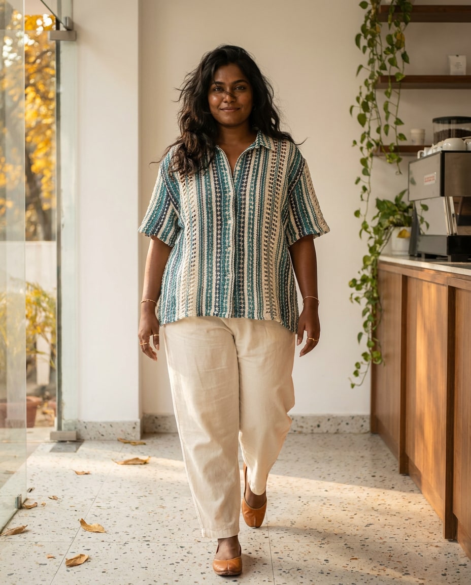 Teal Crochet Stripe Shirt by SHBT