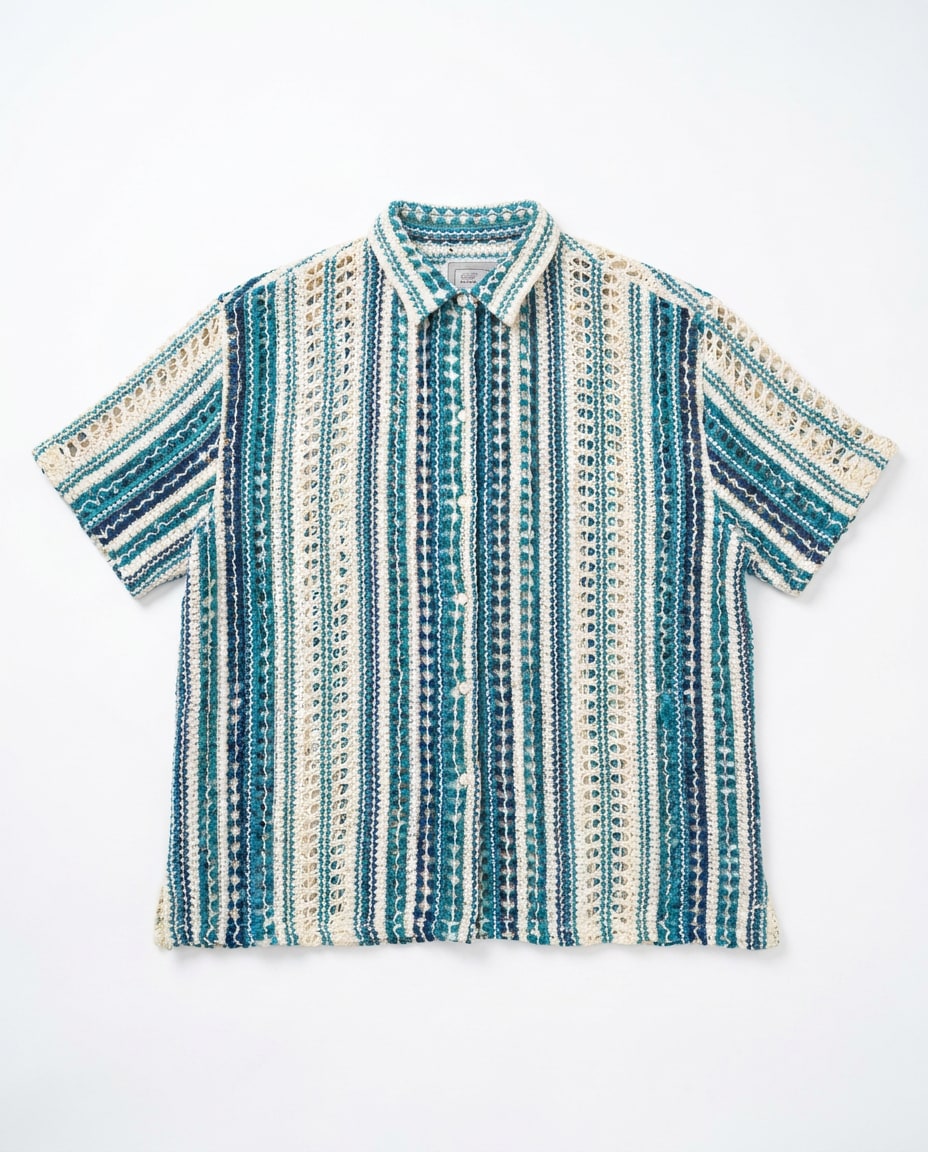 Teal Crochet Stripe Shirt