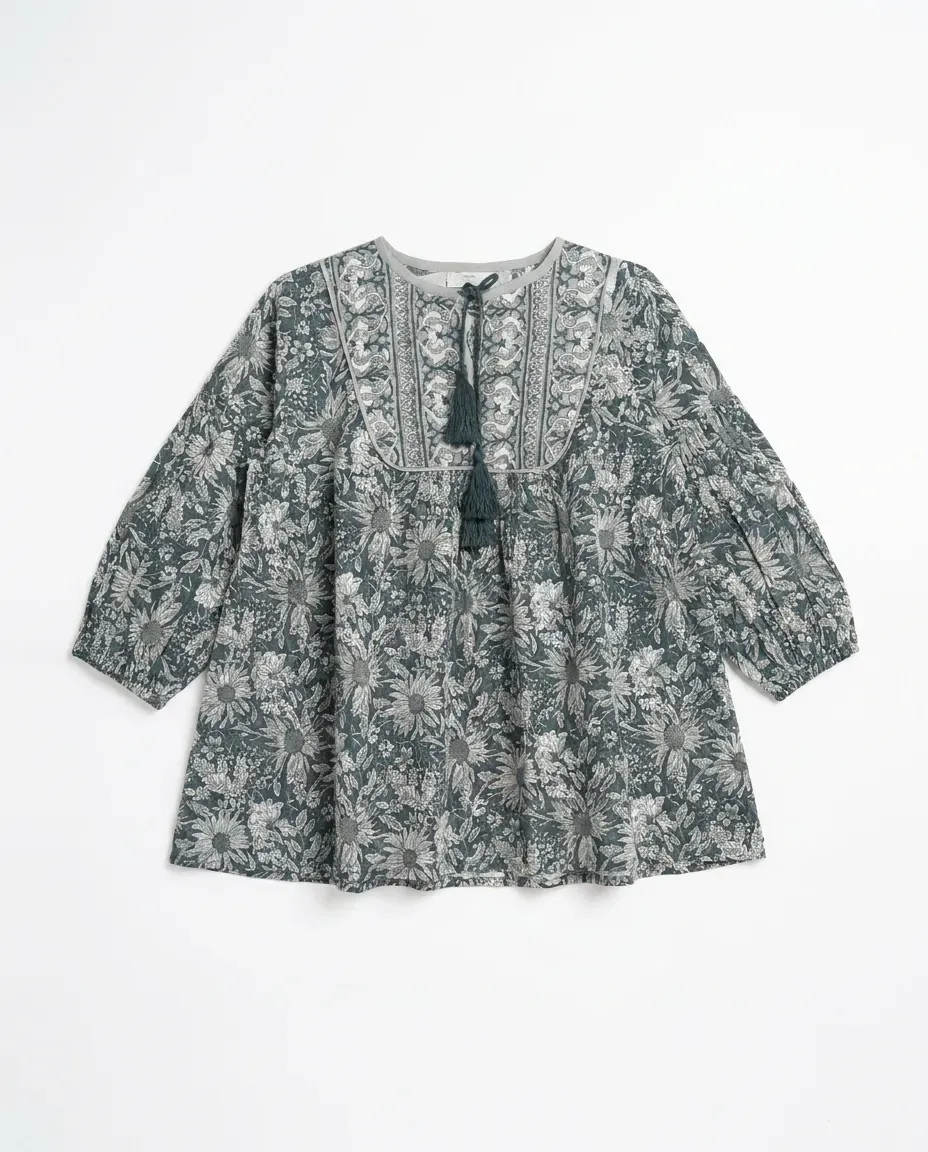 Teal Floral Drape Top
