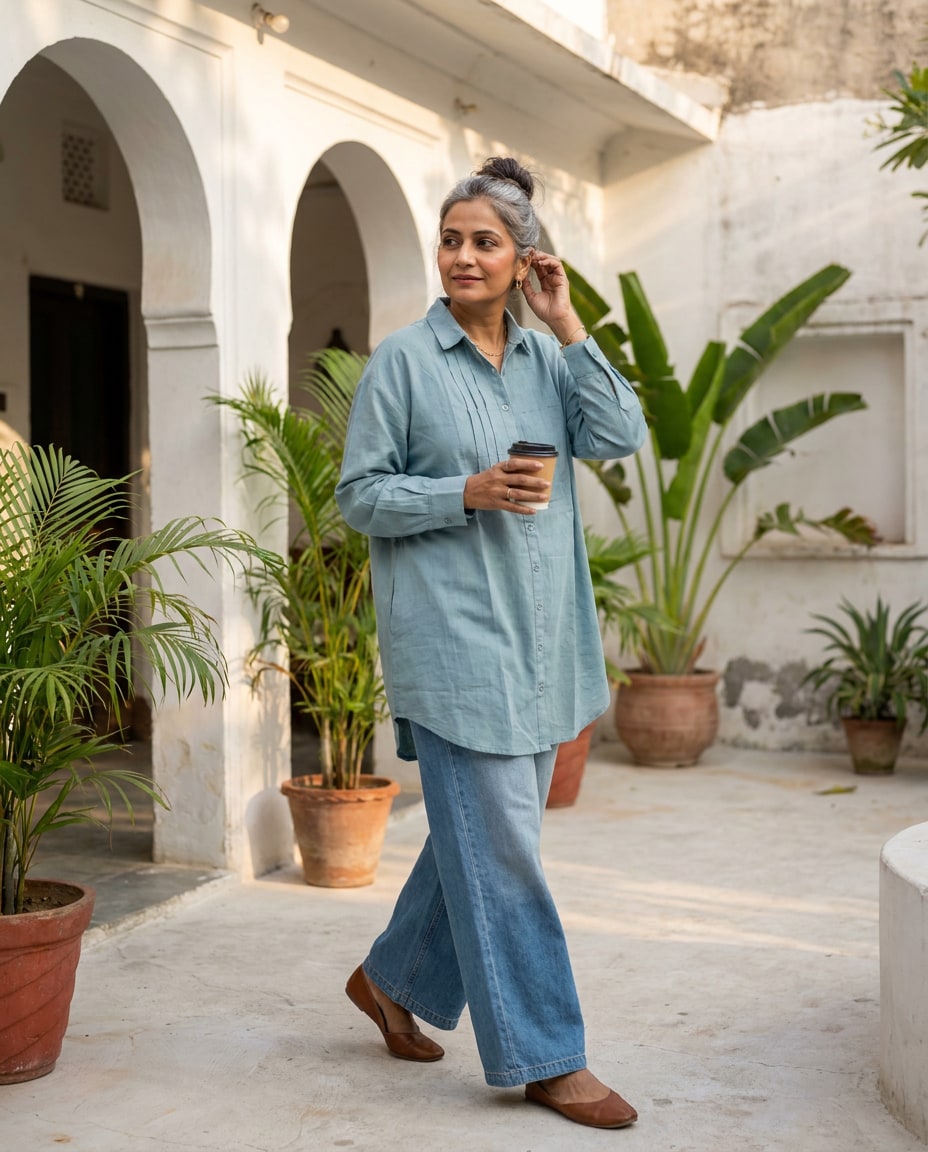 Teal Pleated Linen Shirt by SHBT